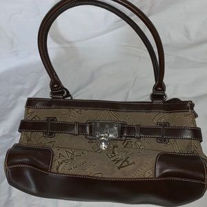American Living Logo fabric Tan n brown trim Satchel Handbag